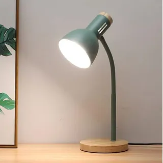 SXYSXYSXY Modern Holz Schreibtischlampe Nordic Kinder Leselampe Studierlampe Metall Büro Arbeitsleuchte Retro Klassische LED Verstellbarer Kopf Tischlampe Schlafzimmer Nachttischlampe E27,Grün