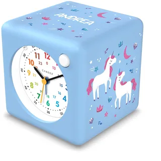 Cander Berlin MNU 1310 E Kinderwecker personalisiert lautlos mit Wunschnamen Licht Einhorn Mädchen Kinderzimmer