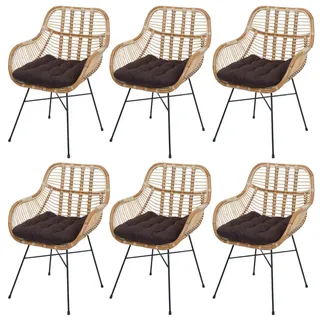 Mendler Esszimmerstuhl HWC-P17 Rattan creme 6er Set
