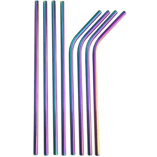 Rainbow Straws Edelstahl Strohhalme bunt, Wiederverwendbare Metall Strohhalme, Kurze und Lange Regenbogen Metallstrohhalme, Edelstahlstrohhalm