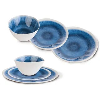 APS Geschirr-Set (6-tlg), 2 Personen, Melamin, Melamin Camping-Geschirr, Essgeschirr für 2 Personen, maritimes Design blau