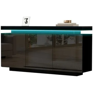 Merax Sideboard hochglanz mit LED inkl. Fernbedienung, Schubkastenkommode, Lowboard,Beistellschrank,Breite 140cm schwarz