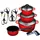 Aluguss Topf-Set 14-tlg. 3 x Kochtopf + Kasserolle + 5 x Schere rot