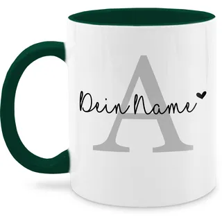 Tasse Tassen 325ml - Buchstabe Name anpassbar Herzchen I Geschenk Anfangsbuchstabe mit Name - 325 ml - Dunkelgrün - buchstabentasse buchstaben a mug namenstasse initialen anfangsbuchstaben