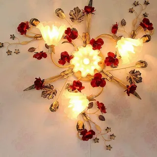 SAIVITT Kreative Retro-Deckenleuchte Vintage Blumen-Design Deckenlampe Wohnzimmer-lampe, elegante Glas Lampenschirm Deckenbeleuchtung für Küche Insel Schlafzimmer Esstisch Lampe, 4-flammig, D65cm