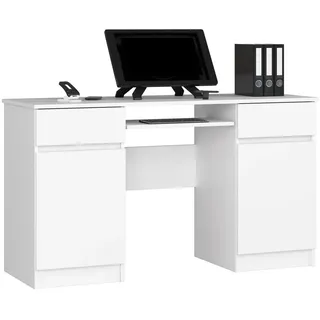 Akord Schreibtisch, Weiß, Holzwerkstoff, 4 Fächer, 2 Schubladen, Rechteckig,Rechteckig, 135x77x50 cm, Arbeitszimmer, Schreibtische, Computertische