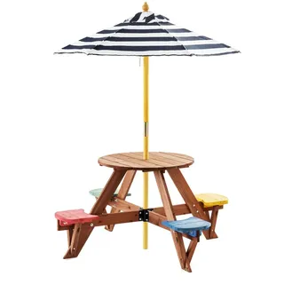 GreenYard Outdoor Kindersitzgruppe aus Tannenholz inkl. Schirm, ca. 120 x 120 x 57 cm - Bunt