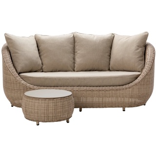 Dehner Gartenlounge-Set Bari, 3-Sitzer Sofa mit Tisch, inkl. Polster, modernes Outdoor-Sofa mit wasserabweisendem Bezug, Farbe hellbraun braun