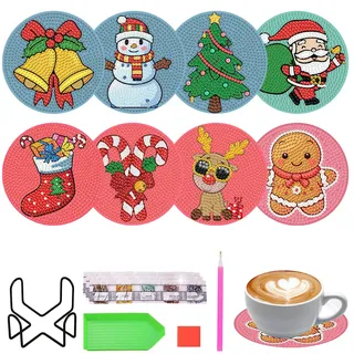 8 Stück Diamond Painting Untersetzer Weihnachten DIY Set für Kinder Erwachsene Basteln,Weihnachten Geschenk,Weihnachtsdeko Tisch fur Tassen,Vasen,Kerzen