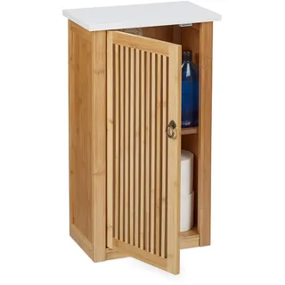 Relaxdays Badezimmerschrank, Hängeschrank mit Einlegeboden, HxBxT: 60x34,5x21 cm, Wandschrank, Bambus & MDF, Natur/weiß
