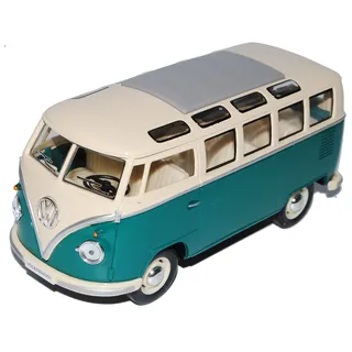 Kinsmart Volkwagen T1 Grün Weiss Samba Bully Bus 1950-1967 1/24 Modellcarsonline Modell Auto mit individiuellem Wunschkennzeichen