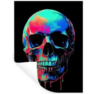 MuchoWow Wandsticker Totenkopf - Graffiti - Blau - Farbenfroh (1 St), Wandtattoo, Selbstklebend, Wohnzimmer, 60x80 cm blau 60 cm x 80 cm x 0.1 cm