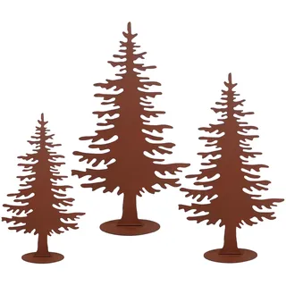 UNUS Tannenbaum Rost-Deko aus Metall, Weihnachtsbaum Aufsteller für Innen und Außen Klein, Mittel und Groß 3er Set