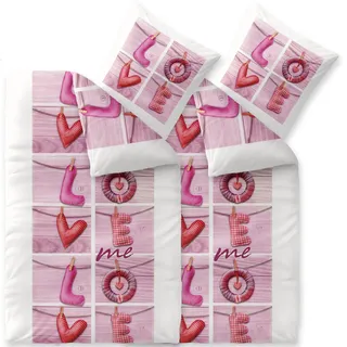 CelinaTex Touchme Biber Bettwäsche 155 x 220 cm 4teilig Baumwolle Bettbezug Loana Love Herz Wörter weiß pink rosa
