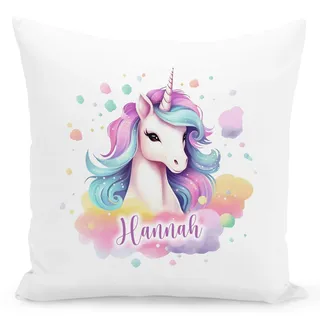 DEL MÀ Unique & Personal Einhorn Kissen personalisiertes Einhornkissen Kissen mit Namen für Mädchen Kuschelkissen Kinder Dekokissen Kinderzimmer Namenskissen 40x40 cm inkl. Füllung (Aquarell Stil)