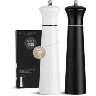 blackswedenhome. Design Salz und Pfeffermühle schwarz weiß - 22cm - Keramikmahlwerk - große Gewürzmühle - Pfeffer Salz Mühlenset - Schlicht in Schwarz & Weiß - 2 Stück