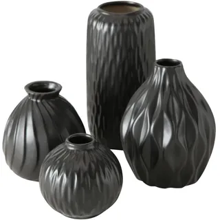 Boltze Vase Zalina 4-teilig Schwarz Keramik Blumenvase für Blumen Trockenblumen Pampasgras Höhe 9-15 cm Vasen-Set