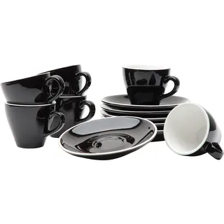 Gastro Spirit - 12-teiliges Espresso-Tassen Set - Schwarz, 90 ml, Porzellan, dickwandig, spülmaschinenfest, italienisches Design - 6er Kaffee-Tassen Set mit Untertassen