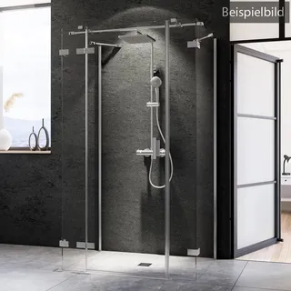 Breuer Panorama U-Kabine Drehtür mit Festteil und Nebenteil Türanschlag links Bronze getönt 80 x 120 cm - Alu Chromeffekt - 3391 005 002 022