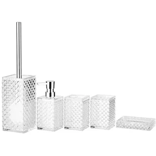 Tauzveok Acryl Badezimmer Set, Badset Badezimmer Zubehör Set Mit Seifenspender, Seifenschale, Toilettenbürstenhalter, Zahnputzbecher, Für Zuhause, Wohnung, Schlafsaal,Durchsichtig