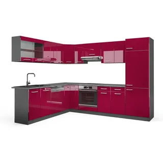 Vicco Winkelküche R-Line L-Form 287 cm Rot Hochglanz/Anthrazit