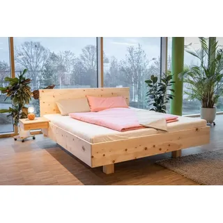 geborgenschlafen Massivholzbett aus Zirbenholz, Zirbenbett, Handgefertigt in Deutschland, metallfreies Bett beige