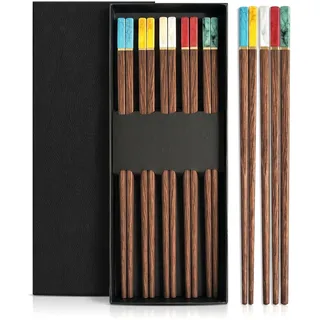 Essstäbchen aus Holz 5 Paar chinesische Essstäbchen 25CM Sushi Stäbchen | Holz Essstäbchen, Wiederverwendbare Chinesische Stäbchen, als Geschenk zum Geburtstag, Umzug, Hochzeit, Weihnachten