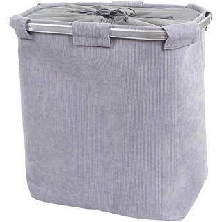 Wäschesammler HWC-C34, Laundry Wäschebox Wäschekorb Wäschebehälter mit Netz, 2 Fächer 56x49x30cm 82l - cord grau