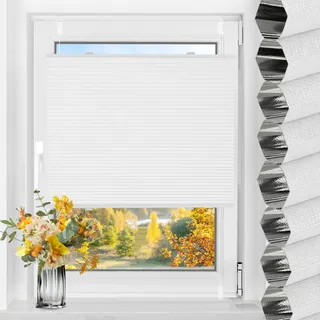 TFSKY Wabenplissee Plissee ohne Bohren Klemmfix Weiß-Weiß B40 x H110 cm | Verdunklungsplissee, Doppelplissee, Zweifarbigz, Thermo, Sonnenschutz, Hitzeschutz, Schallschutz, für Fenster Tür