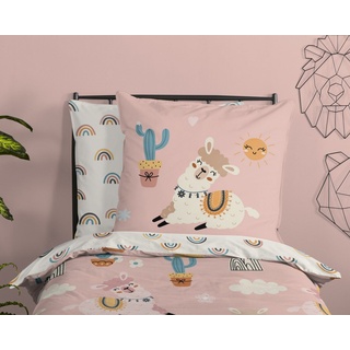 Bettwäsche »Pastell Alpaka Lama Regenbogen rosa weiß«, soma, Baumolle, 2 teilig, Bettbezug Kopfkissenbezug Set kuschelig weich hochwertig rosa