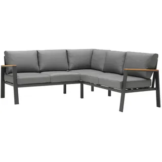 Ambia Garden Loungegarnitur, Anthrazit, Grau, Natur, Holz, Metall, Textil, 12-teilig, Eukalyptusholz, massiv, Füllung: Schaumstoff,Komfortschaum, L-Form, 200x200 cm, Loungemöbel, Loungemöbel-Sets