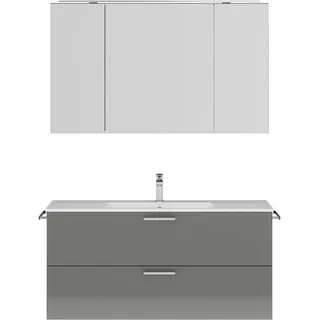 nobilia® Badmöbel-Set Tolvina, (2-St., vormontiert, mit Soft-Close), inkl. Spiegelschrank mit Beleuchtung und Dimmerfunktion, in 4 Breiten grau 121 cm x 169 cm x 48,7 cm
