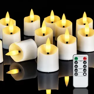 Homemory 12 Pack Fernbedienung kerzen, Teelichter mit 2/4/6/8H Timer LED Votivkerzen, batteriebetriebene Teelichter in warmem Weiß für draußen (400+ Hour,Batterien enthalten)