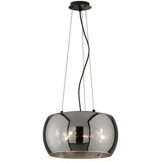 FISCHER & HONSEL LED Pendelleuchte, Dimmfunktion, LED wechselbar, Warmweiß, mehrflammig mit Lampenschirm rund Rauch-Glas Ø40cm, hängend 160cm lang schwarz