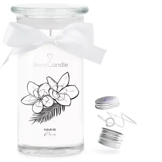 jewelcandle JuwelKerze Fleur de Monoi Armband Silber - Schmuckkerze 80- große Duftkerze im Glas mit Kokosnuss Duft - Kerze mit Schmuck - Geschenke für Frauen, Geburtstag
