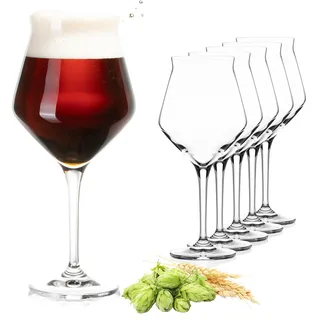 PLATINUX Biergläser Edel 400ml (max. 460ml) Biertulpen Set 6-Teilig aus Crystalline Glas Spülmaschinenfest