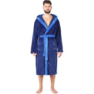 Ladeheid Bademantel Herren Bademantel lang mit Gürtel LA40-221, lang, Polyester, Taschen blau M
