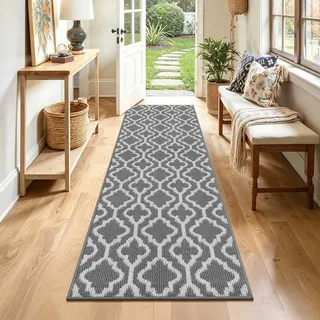 SHACOS Läufer Flur Grau 60x180cm Teppich Flur Läufer Waschbar Teppichläufer rutschfest Küchenteppich Teppich Läufer für Küche, Eingang, Esszimmer