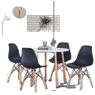 Runder Esstisch Stühle Set, MDF Material, beinhaltet Tisch und 4 Stühle, Schwarz