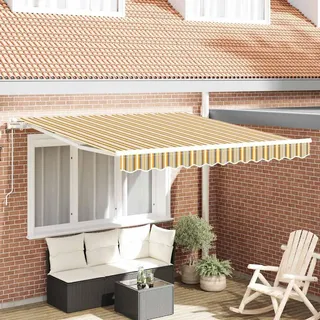 ACAGALA Elektrische Gelenkarmmarkise 3x2,5m, Markise Automatisch mit Fernbedienung und Handkurbel, Sonnenmarkise Sonnenschutz für Terrasse Balkon Garten, Gelb, grau und weiß(weißem Rahmen)