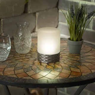 esotec Solarleuchte Rattan Style Glas/Kunststoff H=15 cm wetterfest