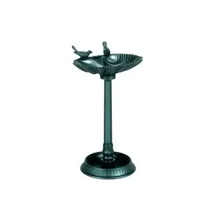 Antike Vogeltränke Mit Futterspender, 81 Cm, Mit Pflanzuntersetzer, Futterspender Und Vogeltränke Auf Einem Ständer, Bronzegrün