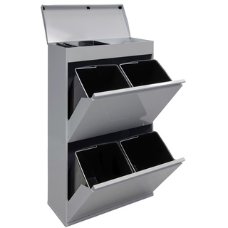 ARREGUI Top CR622-B Recycling Abfalleimer / Mülleimer aus Stahl mit Aufbewahrungsbox mit Deckel, 4 Fach Mülltrennsystem, 4 x 17L ( 68L), hellgrau