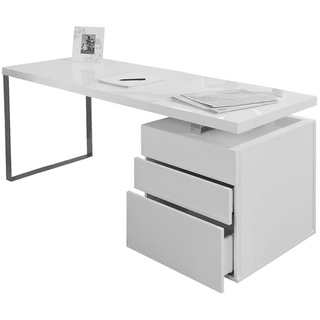 SalesFever Schreibtisch inkl. Container 180 x 85 cm| Hochglanz lackiert | MDF-Holz | B 180 x T 85 x H 76 cm | weiß