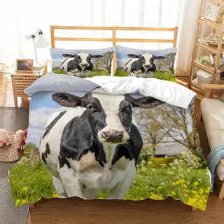 BUMIYA Bettwäsche-Set 155x220 3D Motiv Kuh-Tiere Bettwäsche100% Mikrofaser kuschelig mit Reißverschluss Kühe Auf Der Weide Jungen Mädchen Zimmer Dekort Bettbezüge mit 2 Kissenbezug 80x80 cm