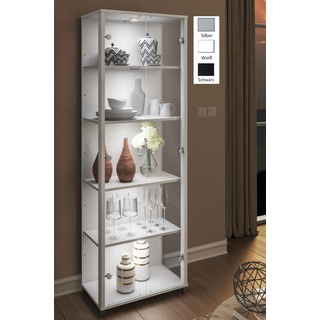 Optima Vitrine mit Beleuchtung weiß schwarz o. silber mit Holzböden