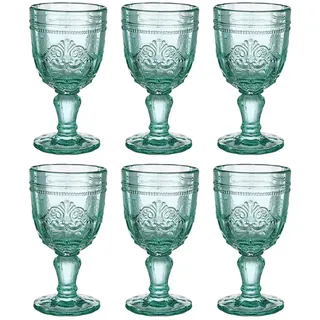 BUTLERS 6er Set Weingläser 230ml Kelchgläser - VICTORIAN - Wassergläser mit Fuß Vintage Design | spülmaschinenfeste Retro Gläser bunt mit Prägung | Trinkgeschirr für Wasser, Saft, Cocktails
