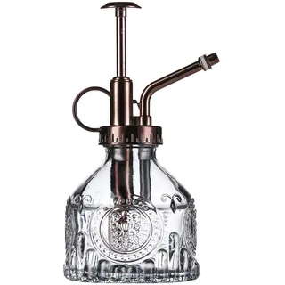 Eidoct Glas-Pflanzen-Sprühflasche, 16,5 cm, graue Glas-Wassersprühflasche mit bronzefarbener Pumpe, kleine Gießkanne, kleiner Pflanzensprüher (Grau + Bronze D)