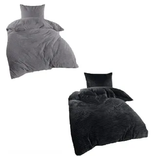EXKLUSIV HEIMTEXTIL Bettwäsche Winter Wende Bettwäsche 2 teilig Cashmere Cord Optik Reißverschluss, Polyester Flanell Cashmere, 1 teilig, Flauschig weich silberfarben