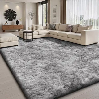 Sour Lemon Hochflor Teppich Groß, Grau Teppich Wohnzimmerteppich 240x340cm | Teppiche Schlafzimmer Flauschiger Teppich Waschbar Anti-Rutsch Extra Große Carpet Teppichen für Schlafzimmer Kinderzimmer
